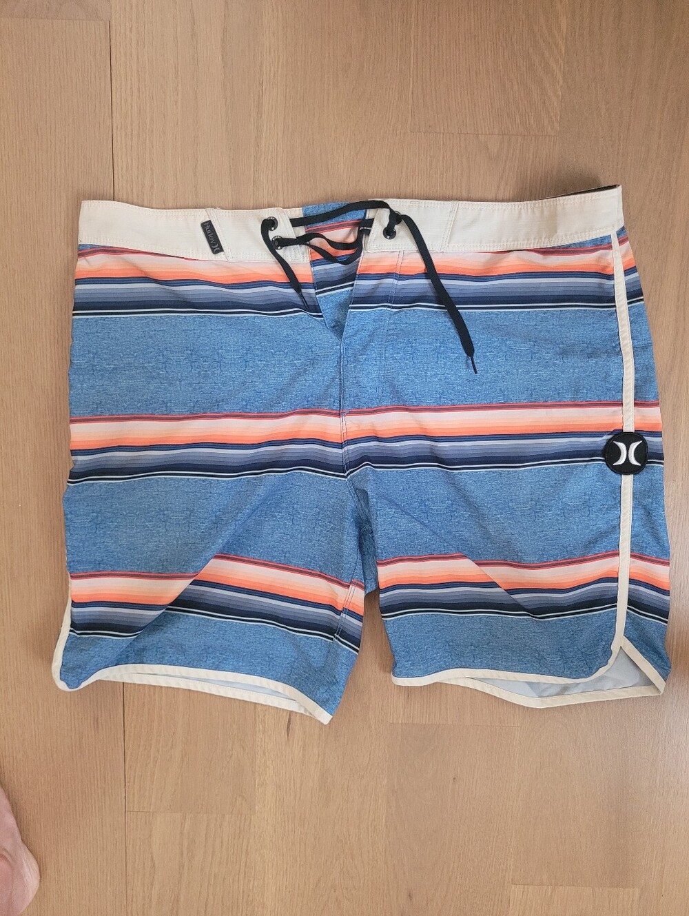 Hurley Men’s Blue and Orange Striped Hybrid Shorts